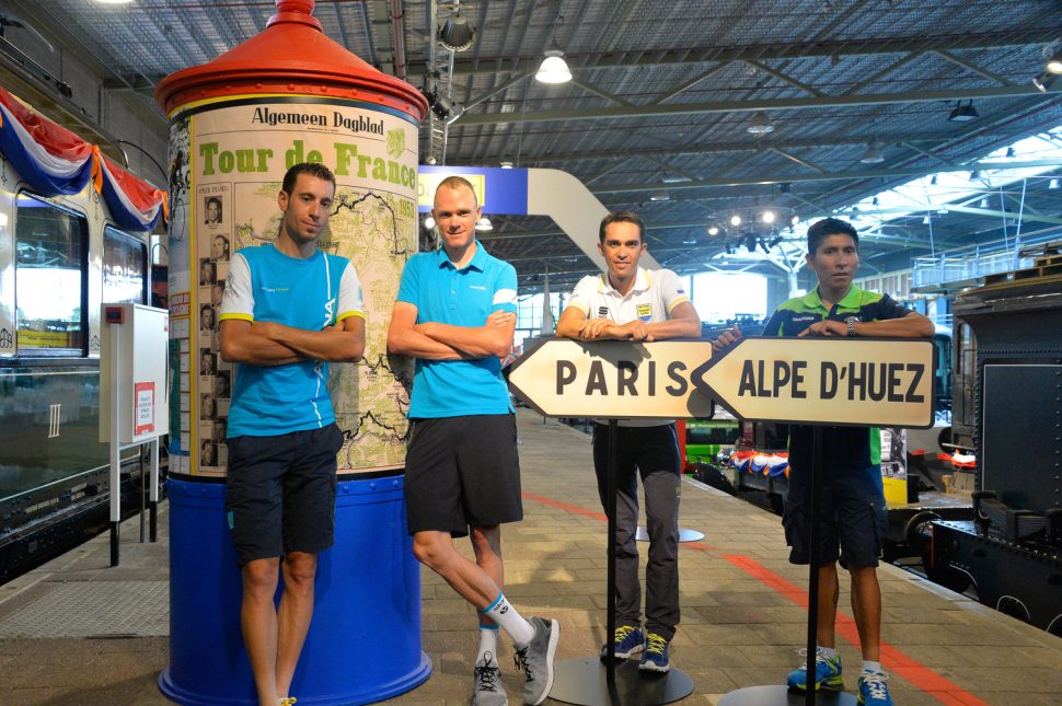 Vincenzo Nibali, Chris Froome, Alberto Contador and Nairo Quintana posing