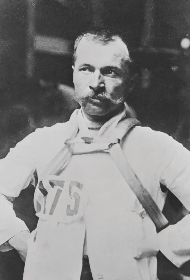 Undated file photo shows French Maurice Garin posing for photographers. Italian born Garin twice won the Paris-Roubaix race (1897-98) before winning the first edition of the Tour de France in 1903. Garin died, age 85, in Lens, northern France, 19 February 1957.
