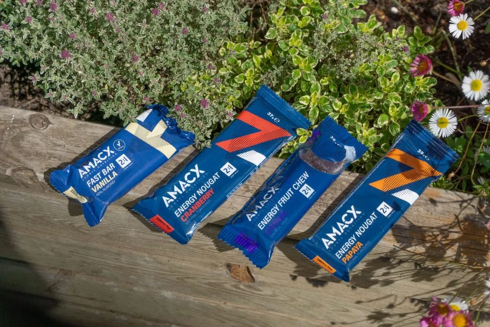 Amacx nutrition bars in blue packaging