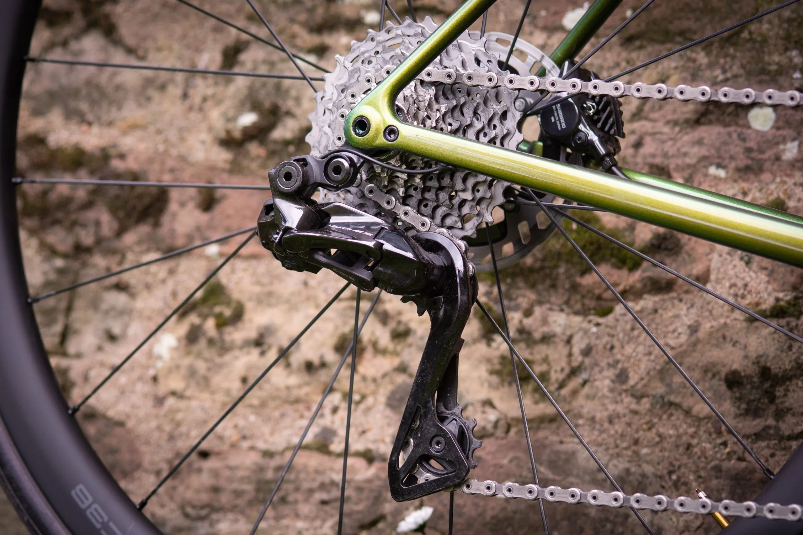 Rear derailleur on road bike