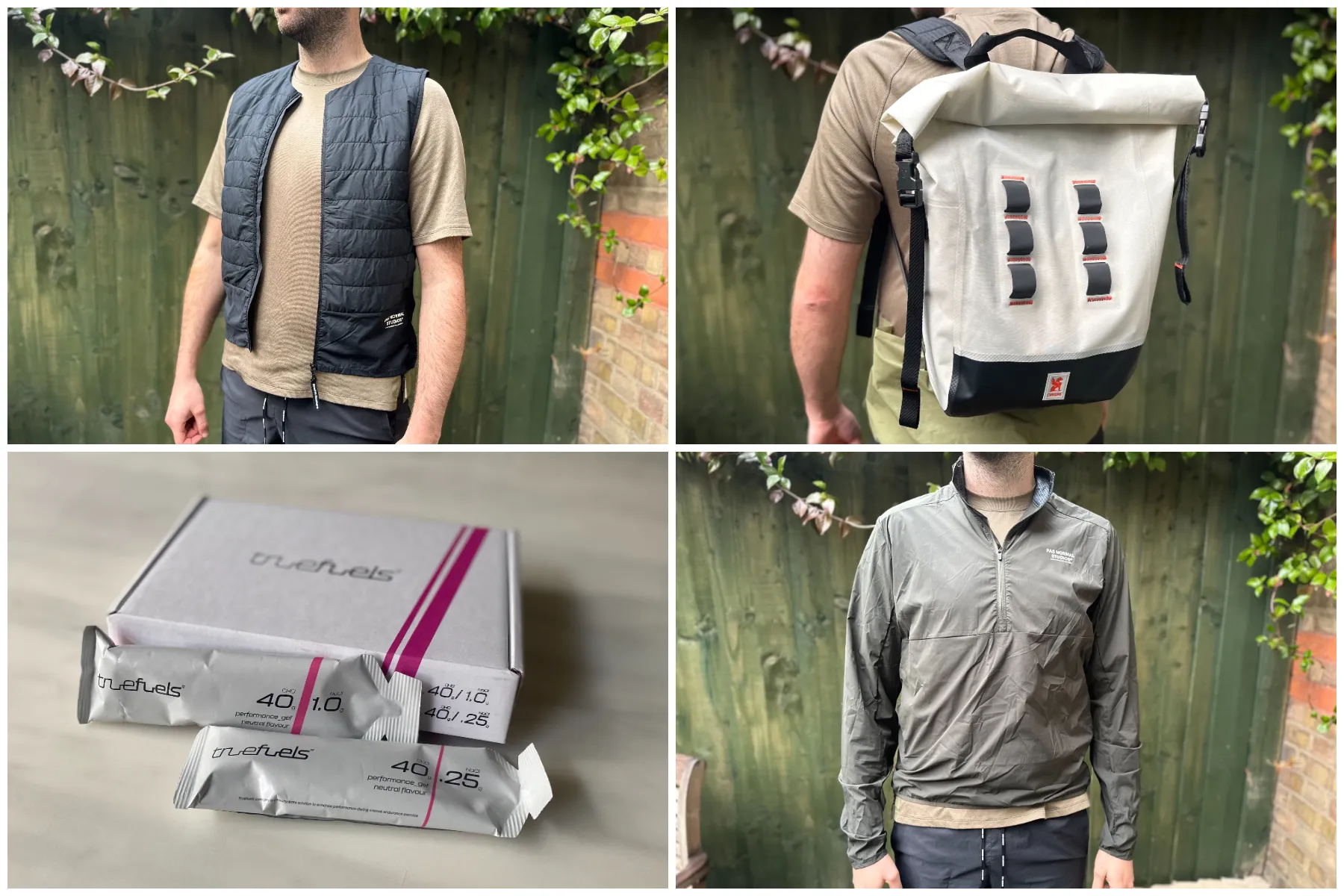 In the Drops: Alistair Brownlee’s energy gels, white Chrome backpack, Pas Normal off-season jackets and Geese
